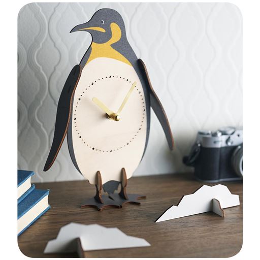 A(ペンギン) オブジェのような置き時計! 楽しく飾れるディスプレイパーツ付き!