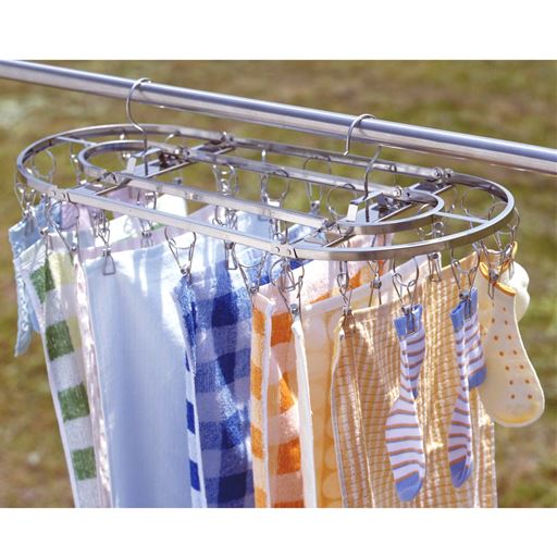 360度回転する2点式フックでバランス良く干せます。