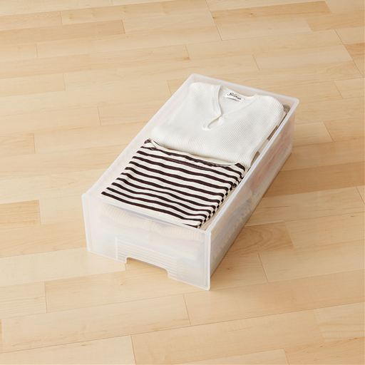 A(浅型3個)<br>引き出しには、たたんだ衣類を前後2列に収納できます。