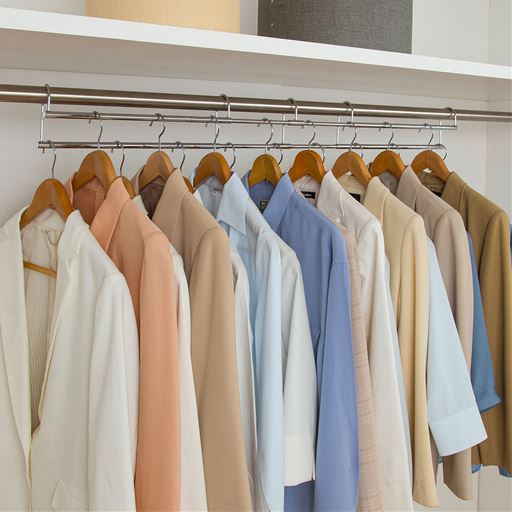 B (幅90～120cm)<br>一本のコート掛けを段違いのダブルにできる! 収納力1.5倍アップハンガーです。