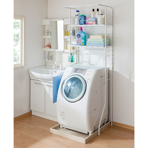 A (棚2段)<br>洗面台周りにあふれる洗剤や洗濯物を、まとめて片付けるランドリーラックです。