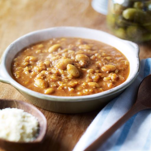 大豆たっぷりカレーリゾット<br><br>キーマペーストに大豆をたっぷり入れたスパイスと甘みがポイント。ほどよい辛さがおいしいカレーリゾットに仕上げました。