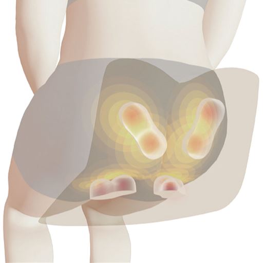 お尻 L型形状と強力モーターで、お尻のマッサージが可能に。筋肉が重なる部分に深く、力強く、集中アプローチ!<br>※イメージ