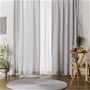 ライトグレー<br>定番のグレーとストライプの組み合わせがおしゃれなカーテンです。