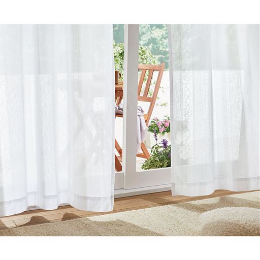 【オーダー】【形状記憶】バラとストライプのUVカット遮熱保温・遮像レースカーテン