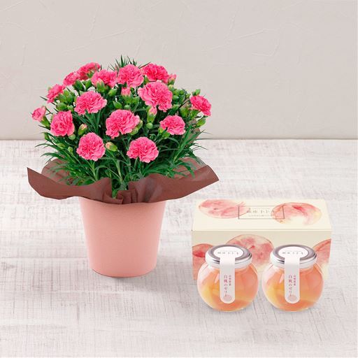 【母の日】カーネーション(ピンク)&銀座トトキ監修「山形県産白桃のゼリー」セット