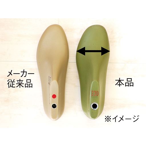 木型へのこだわり 親指の付け根部分をふくらませた特別設計の木型を採用。