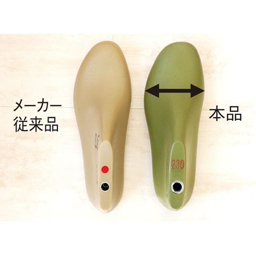 親指の付け根部分をふくらませた特別設計の木型を採用。