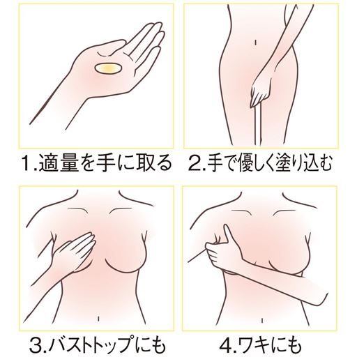 B(ホワイト クリーム)使用方法<br>温めた手のひらに適量(100円玉大)をとり気になる部分に塗布します。