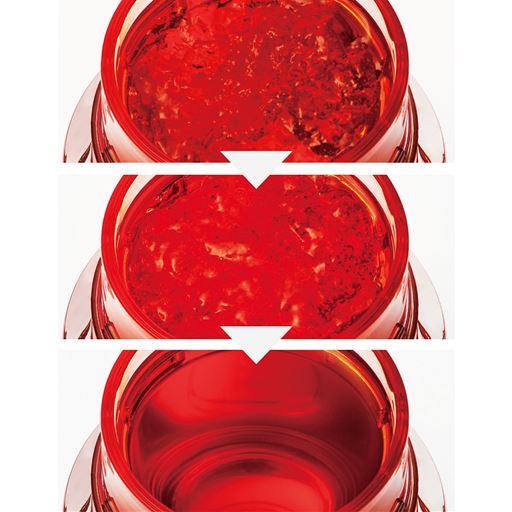 【自己復元ジェリー】<br>使用後1～2分でジェリーの表面が自己復元。<br>平らで滑らかな状態に戻るので、毎回新鮮な気持ちで肌のお手入れができます。