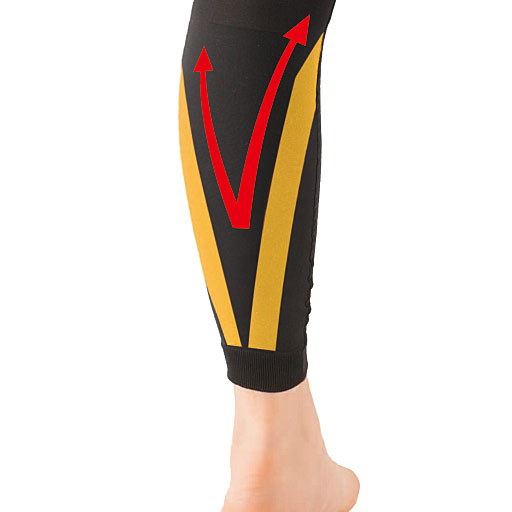 ふくらはぎV字サポートでふくらはぎを持ち上げ、疲れにくい<br>※イメージ