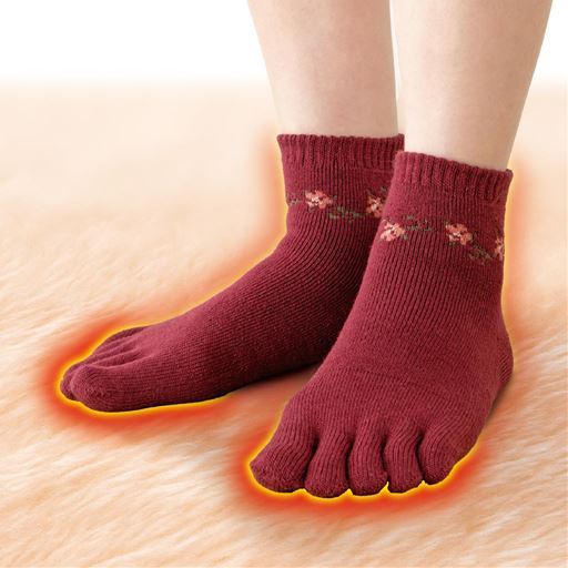 つま先まであったか全面パイル5本指靴下 3色組