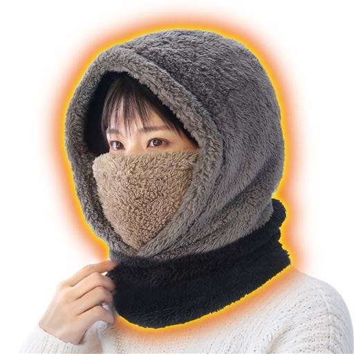 顔まわりあったか2重ボアの防寒フード