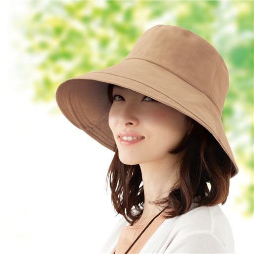 綿100%つばの広UV帽子