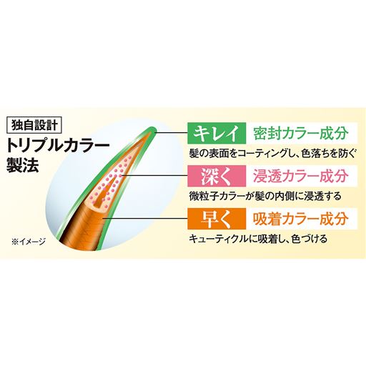 独自設計のトリプルカラー製法で、ムラなくキレイな髪色に!