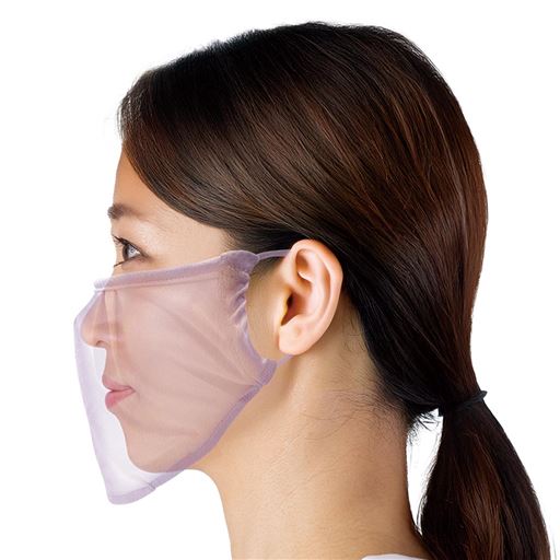 1)シミができやすい頬骨まわりや目の下もカバー 2)上部に入れたワイヤーがズレ落ちを抑えます。 3)下が開いているので息が通りムレにくい。 化粧が崩れにくいのも嬉しいポイント。 <br>※イメージ