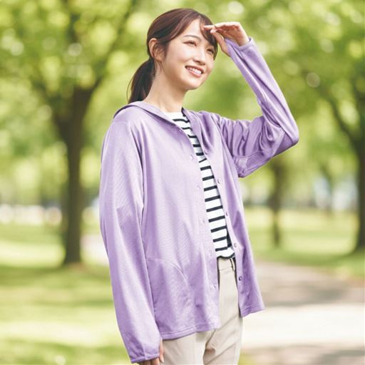 放熱吸汗首までカバーするUVパーカー