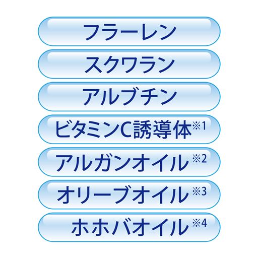 7種の美容保湿成分配合<br>※1テトラへキシルデカン酸アスコルビル ※2アルガニアスピノサ核油 ※3オリーブ果実油 ※4ホホバ種子油