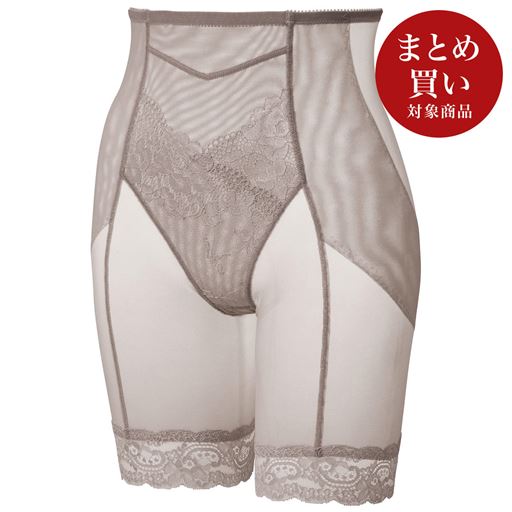 (1)フロントウエストゴムは身生地くるみ仕様でくい込みにくい。(2)パワーネット2重でお腹をシェイプ。(3)足口はレース仕様でくい込み軽減&アウターにひびきにくい。