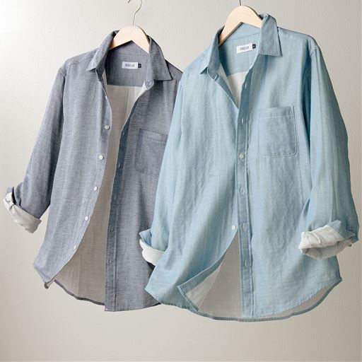 ダブルガーゼ素材<br>(左から)(ネイビー)(ブルー)