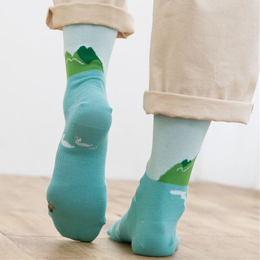 背面や足裏部分の風景もつながっています。G(湖畔)着用例