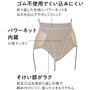 そけい部がラク 前足口は生地折り返し仕様で締め付けにくく、座ったときもラクちん (1)ゴム不使用でくい込みにくい 折り返した生地にパワーネットをはさみ込んでやさしくフィット(2)パワーネット内蔵 お腹すっきり