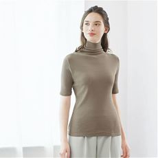 タートルネック5分袖(綿100% ソフトシフォンの贅沢カットソー)