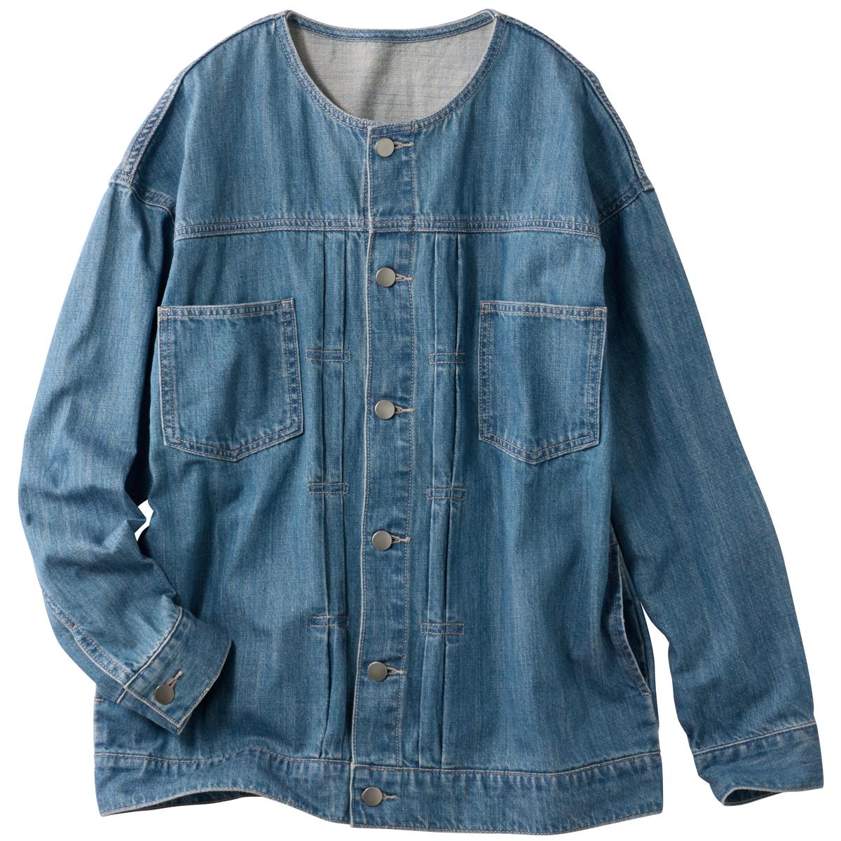 甘撚り素材でやわらかな着心地ノーカラーGジャン - ファッション通販