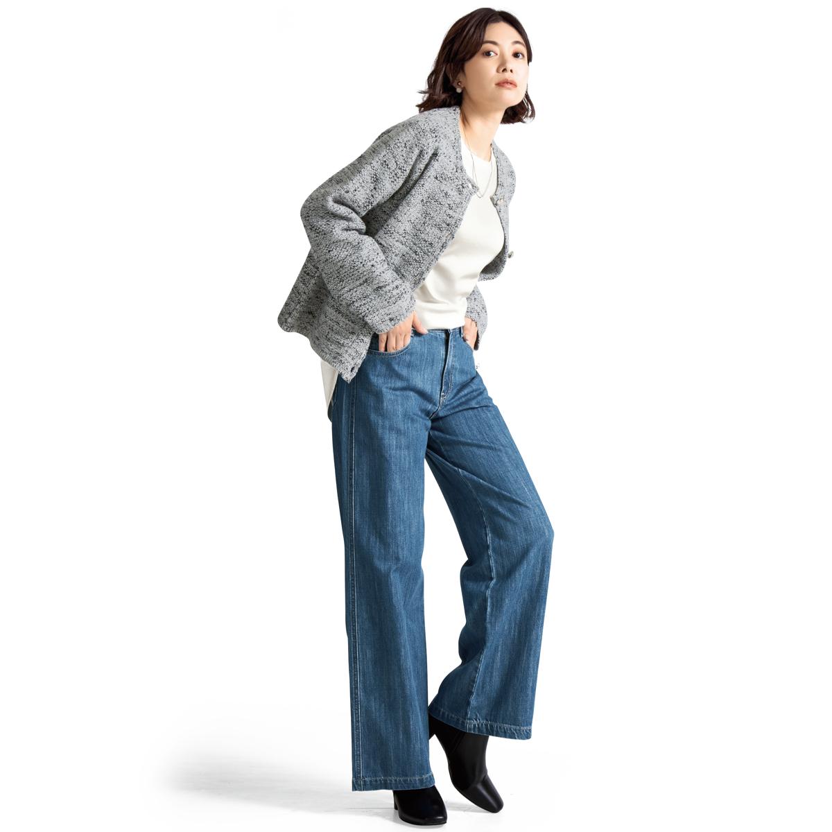 甘撚り素材でやわらかな着心地ワイドデニムパンツ(KUROKI・綿100