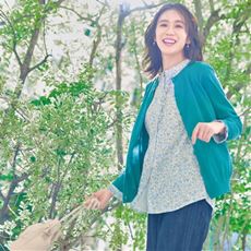 綿混のUVカットクルーネックカーディガン(洗濯機OK・吸汗速乾・UVカット)