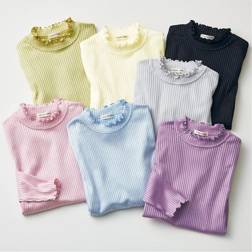 (左上から)グリーン系 オフホワイト ブラック ライトグレー ラベンダー サックス ピンク