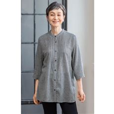 千鳥柄綿麻ピンタックブラウス