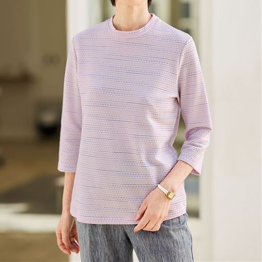 綿混かすりボーダープルオーバー