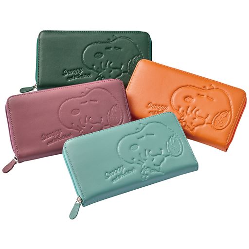 スヌーピー スマホが入る本牛革多機能財布