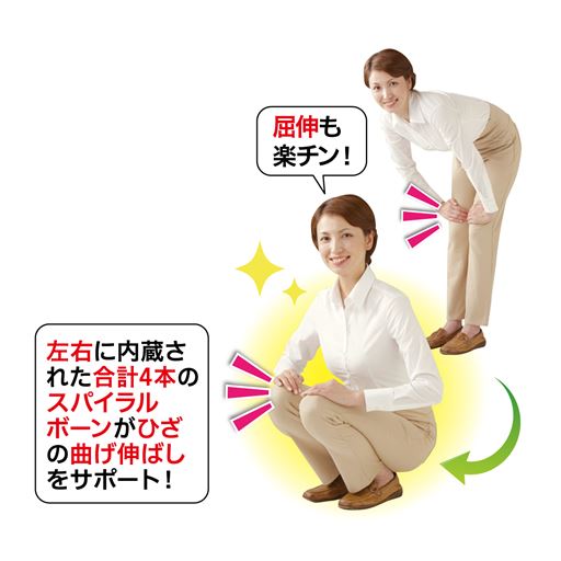 伸縮性のある生地を使用しているので、ひざにフィットし、日常の動作に対応します。