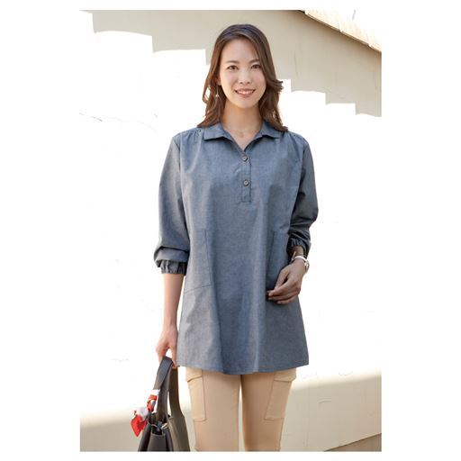 【ネット限定】先染めかっぽうプルオーバーシャツ