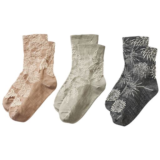 C(ベージュ・ライトグレー・ブラック)色柄違い3足組