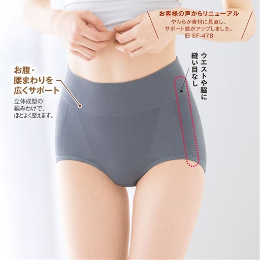 お腹・腰まわりを広くサポート 立体成型の編みわけで、ほどよく整えます。