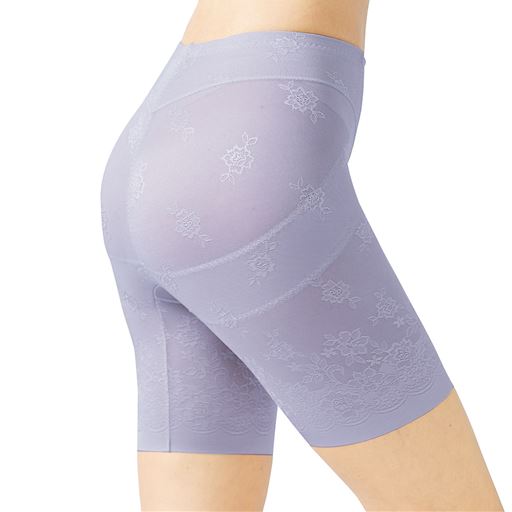 グラスラベンダー スカートにもパンツにも合わせやすい 股下約16cm ウエストゴム身生地くるみ仕様 (1)太ももに段差ができにくいヘム仕様 内ももの汗・スレ対策も アップ キュ!