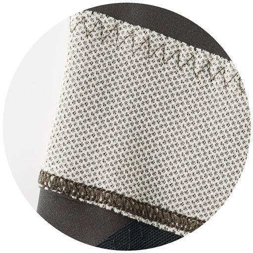 肌側ウエストまわりは滑りにくい生地で、引き上げたままキープ。