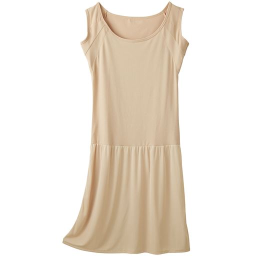 ワキ汗や背中の汗対策に!「前汗キャッチャー&reg;」の機能をプラスした前汗取り付きノースリーブ切替スリップ。<br>シェルベージュ