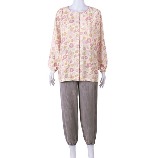 ピンク系(パンツ:モカ) フロントスタイル 上下セット