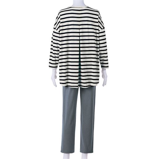 オートミール(トップス:オートミール×ブラックボーダー パンツ:チャコールグレー) 上下セット