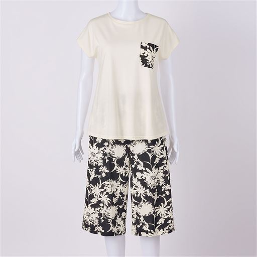 ブラック(トップス:アイボリー) フロントスタイル 上下セット