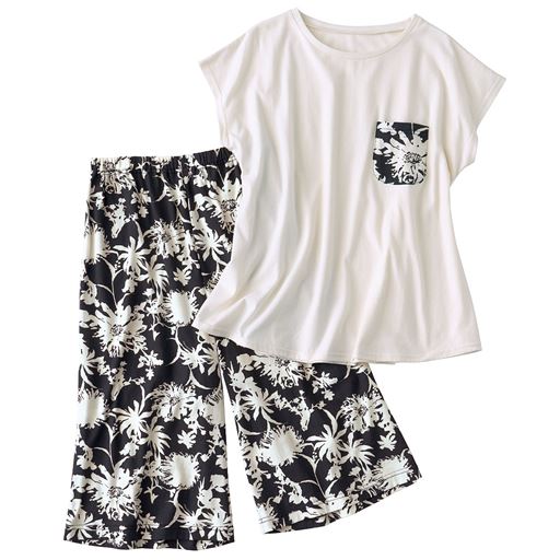 ブラック(トップス:アイボリー) 上下セット