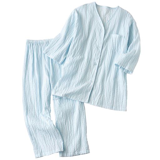 ライトブルー 上下セット(ライトブルーにピンクのストライプ)