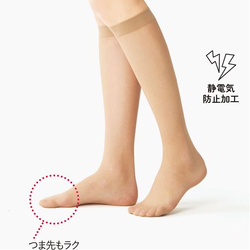 ノーサポートタイプで締め付けを感じにくいショート丈ストッキング・同色5足組