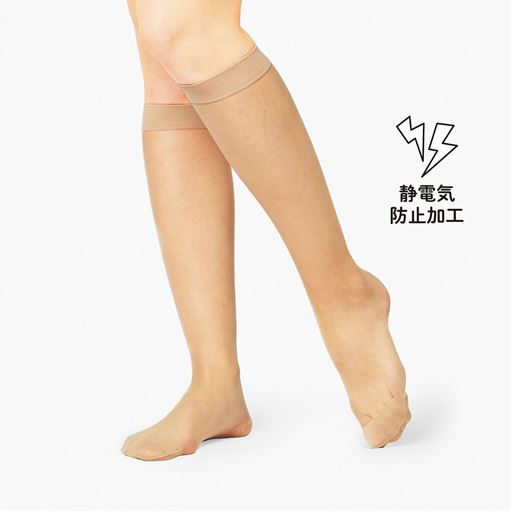 ほどよいサポート感と、透明感が魅力。静電気防止タイプのショート丈ストッキング・同色5足組