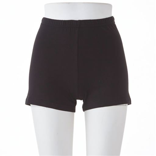 綿混ストレッチで肌あたりやさしく、よく伸びてラク!お腹すっぽり安心の1分丈スパッツ<br>ブラック