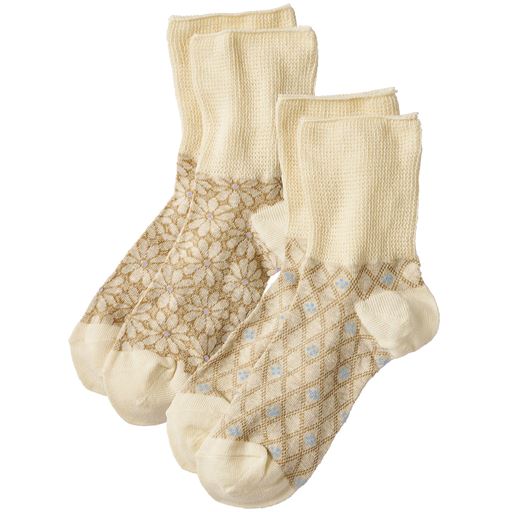 ベージュ系 柄違い2足組